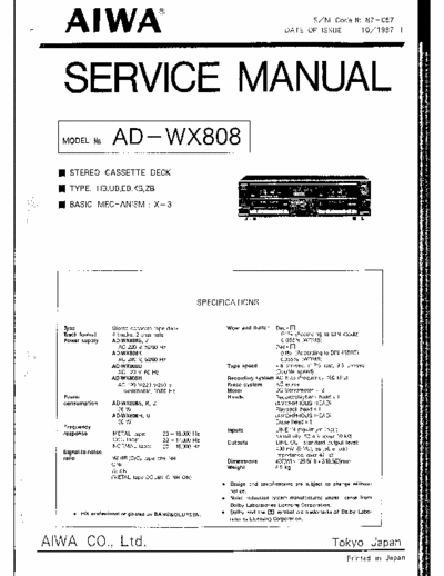 Aiwa ADWX808 AIWA ADWX808 Stereo cassette deck